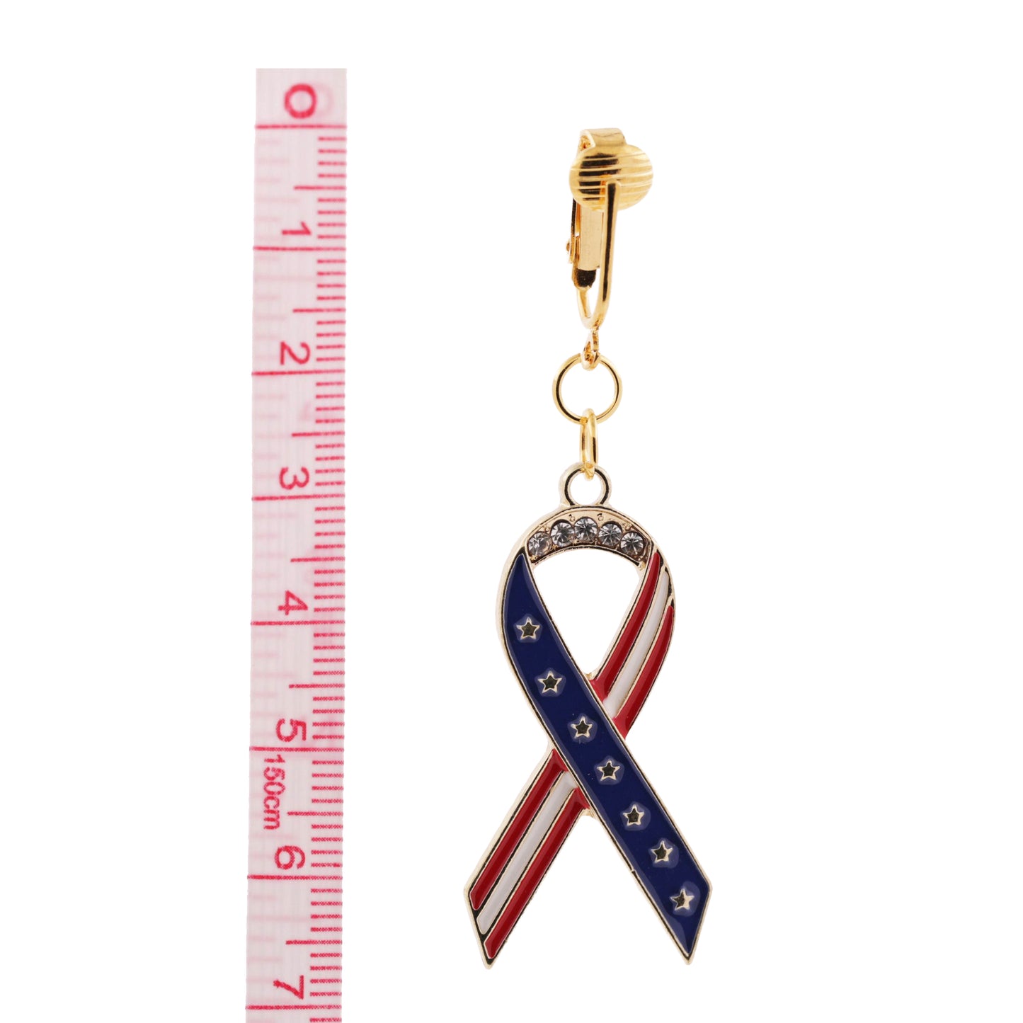 Gold American Flag Ribbons Clip On Dangling Earrings