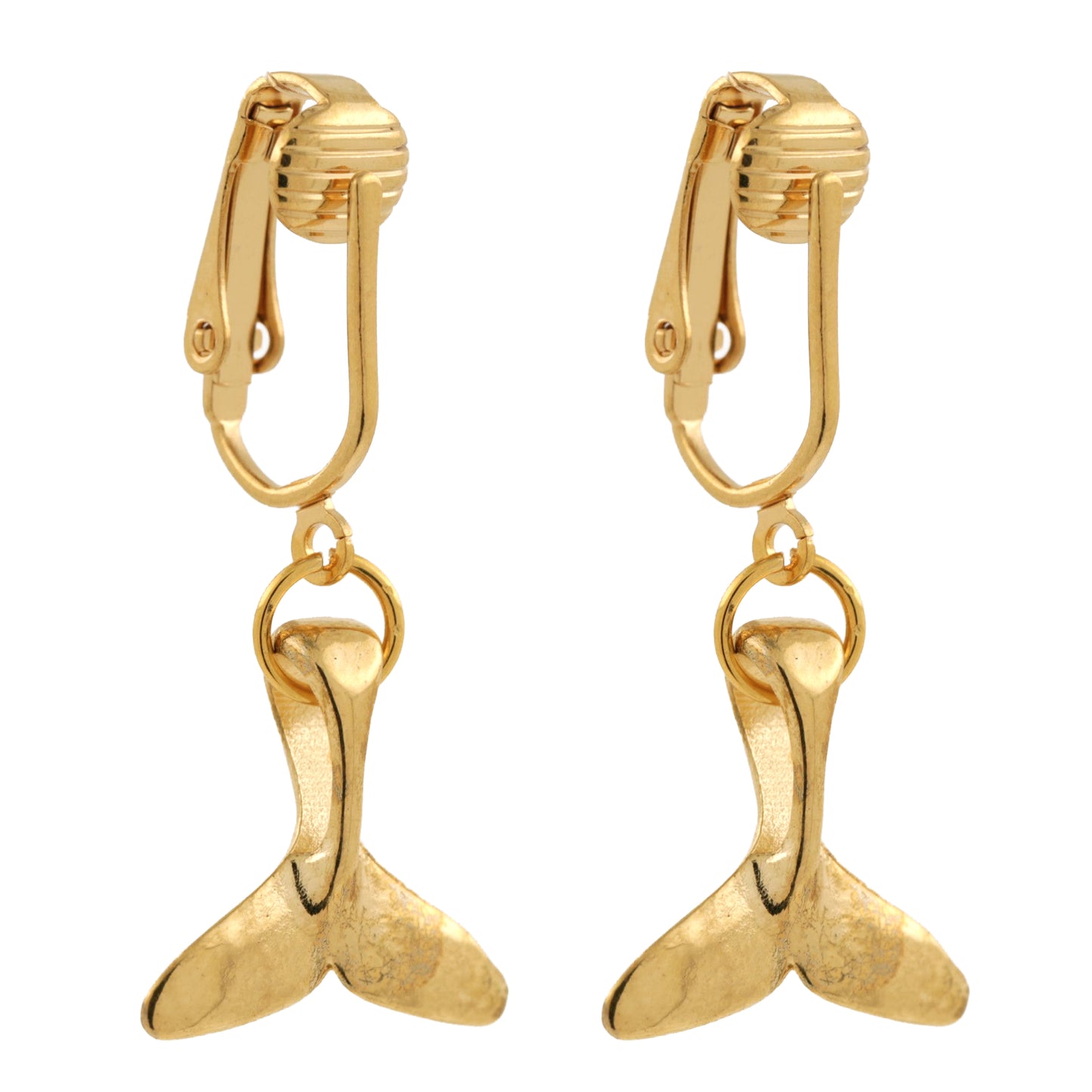 Gold Whale Tail Clip On Dangling Earrings