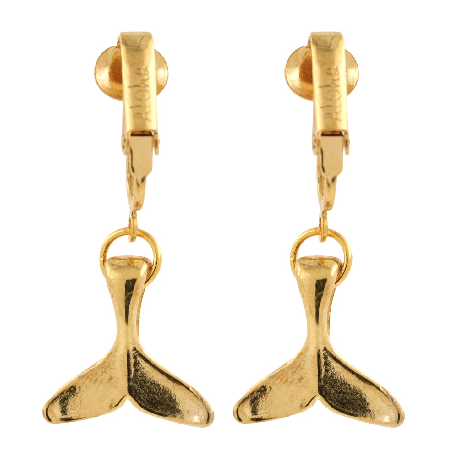 Gold Whale Tail Clip On Dangling Earrings