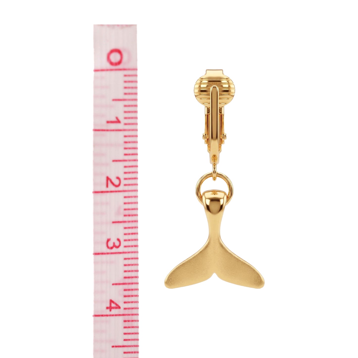 Gold Whale Tail Clip On Dangling Earrings
