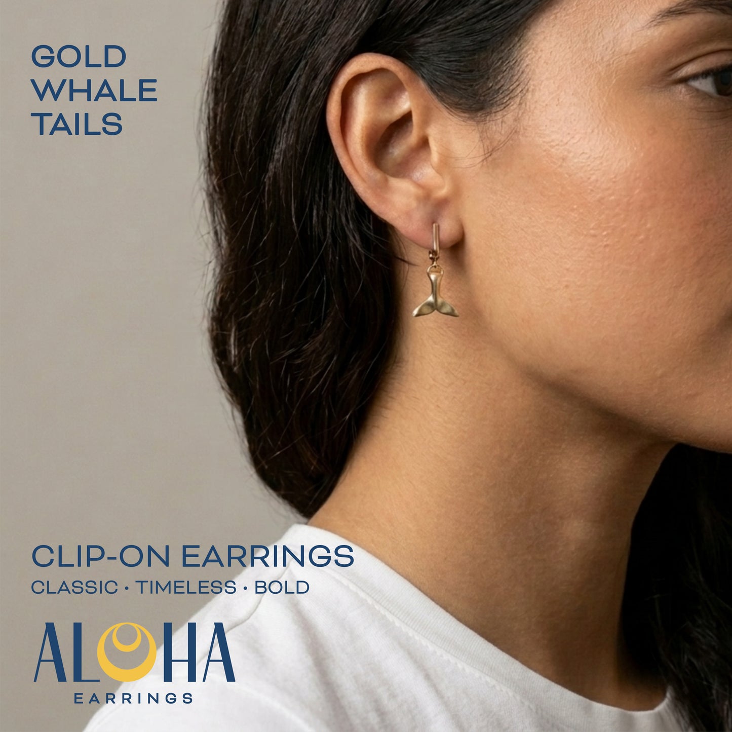 Gold Whale Tail Clip On Dangling Earrings