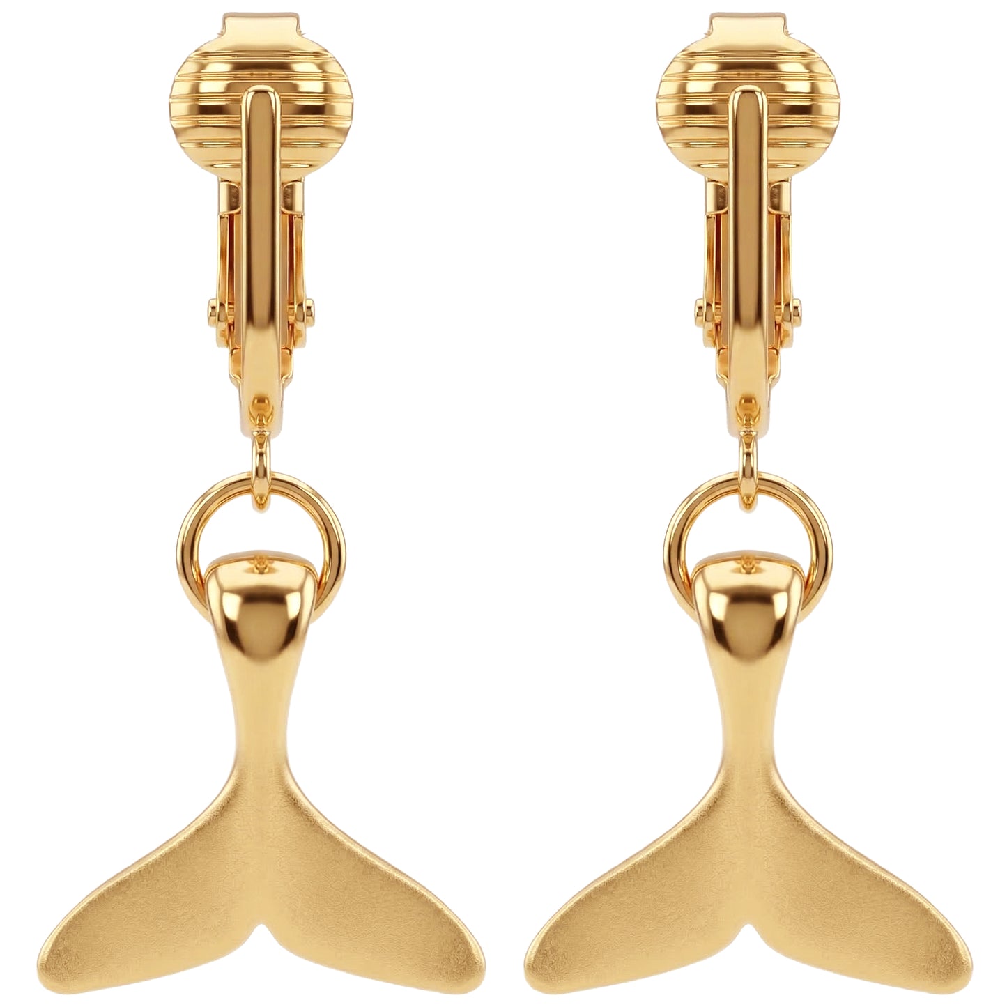 Gold Whale Tail Clip On Dangling Earrings