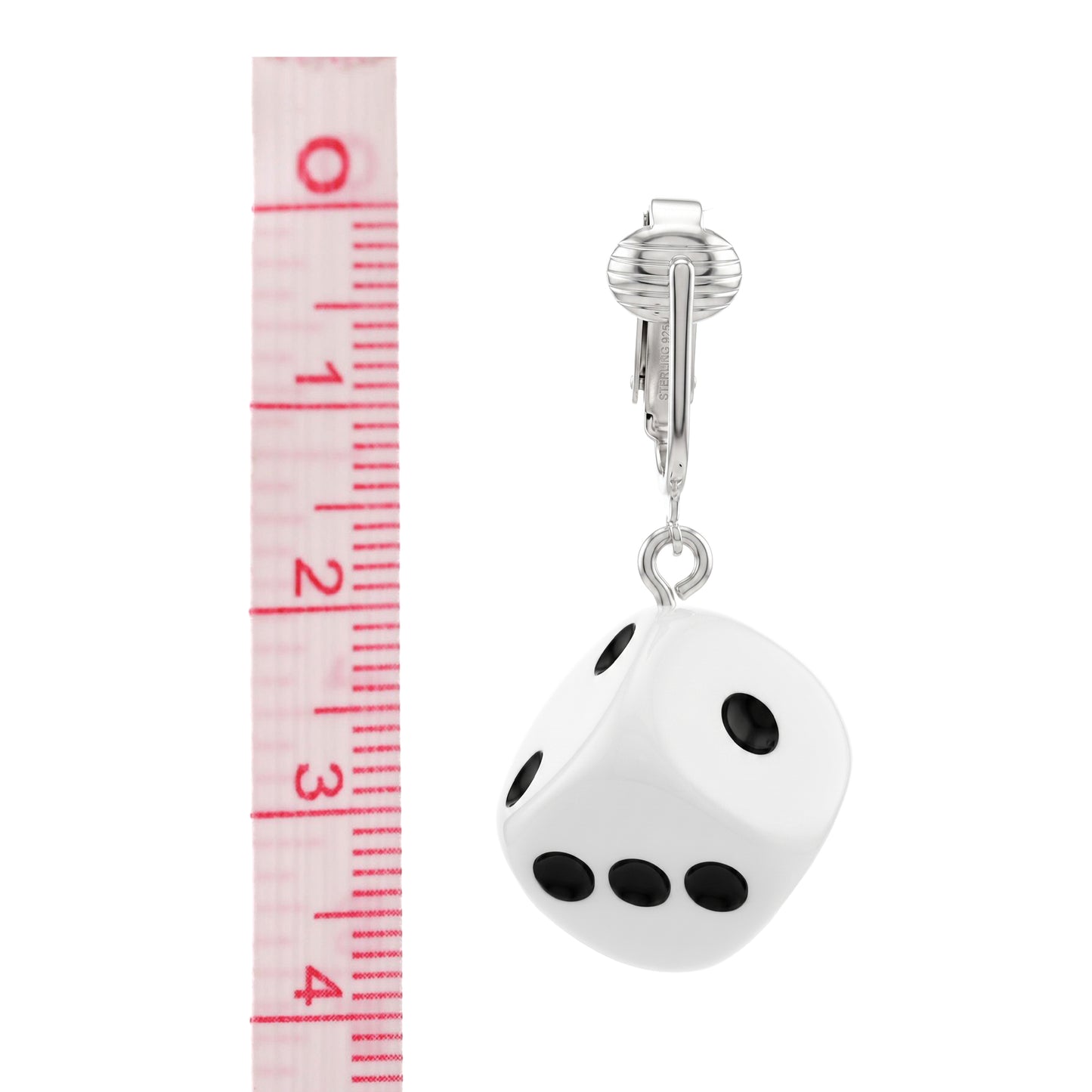 White Dice Silver Clip On Dangling Earrings