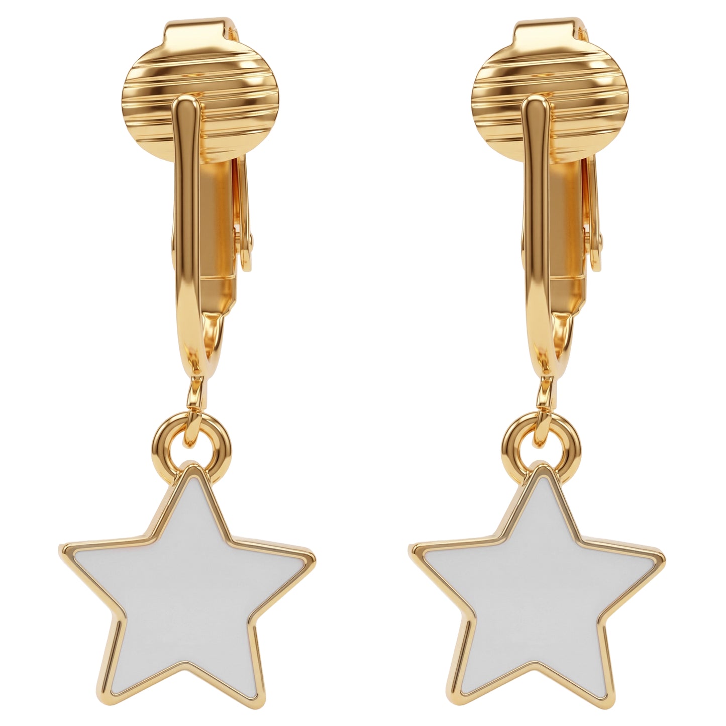 Fun Star Gold Clip On Dangling Earrings