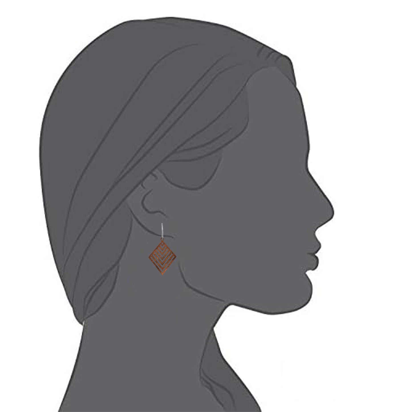 Silver Wooden Diamond Cutouts Clip On Dangling Earrings