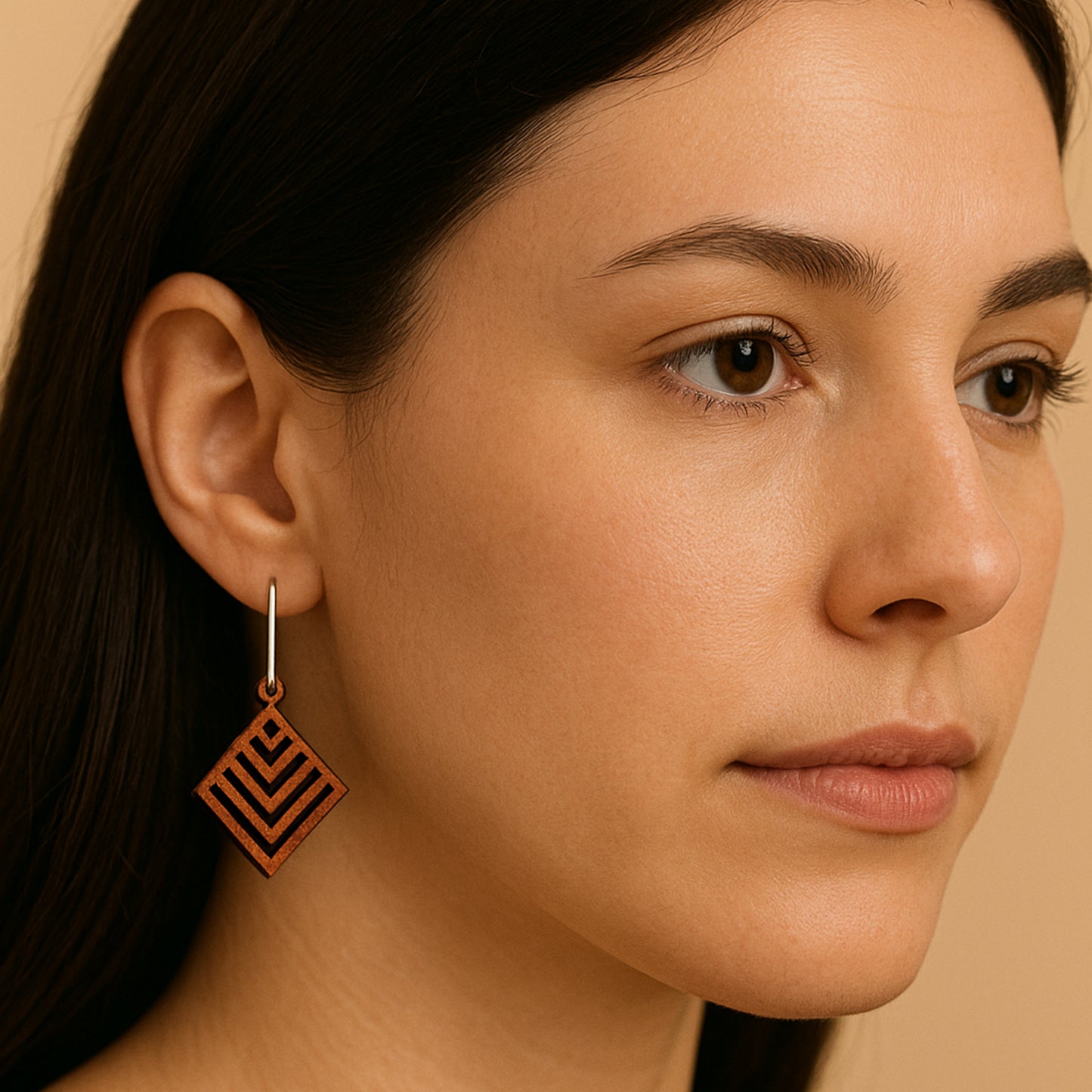 Silver Wooden Diamond Cutouts Clip On Dangling Earrings