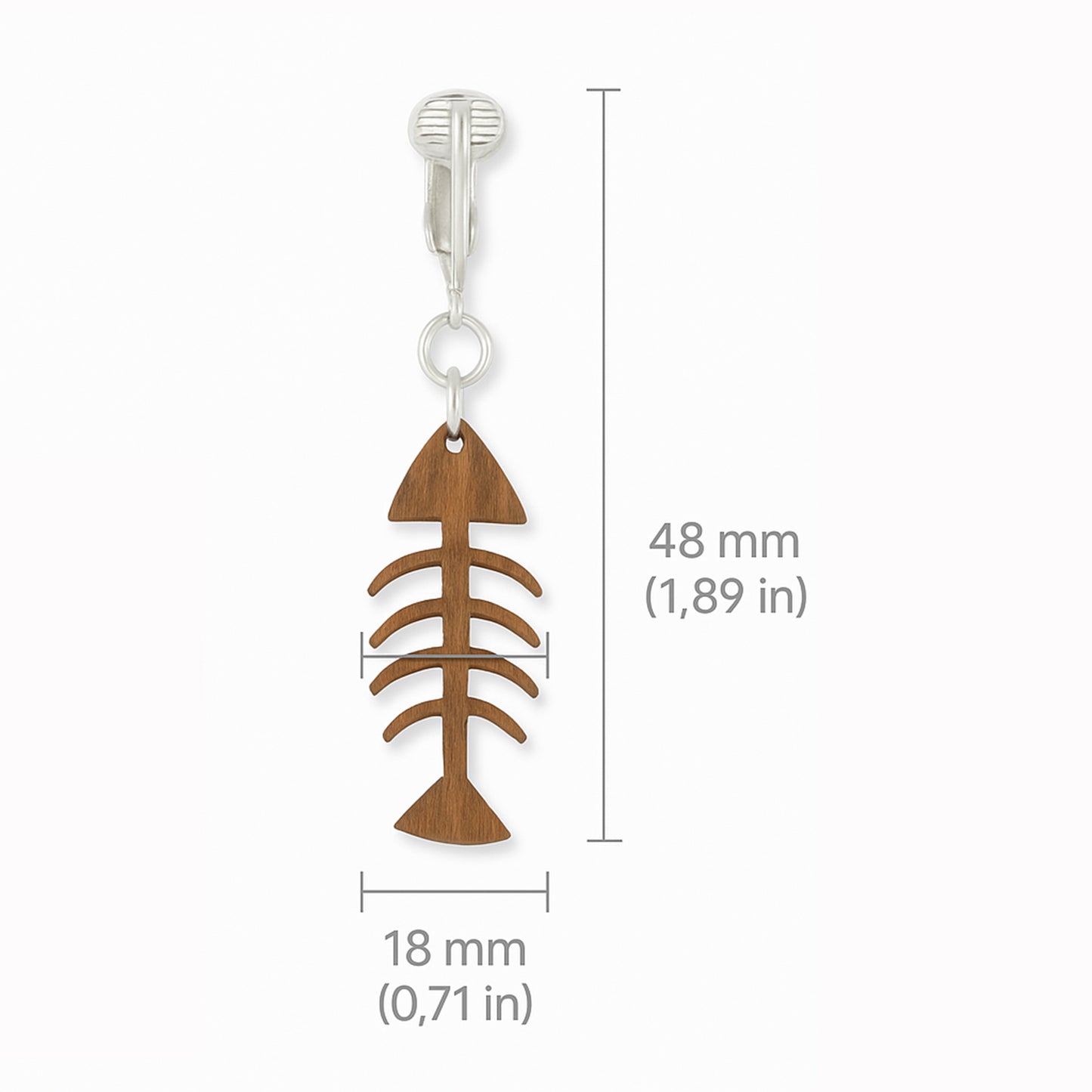 Silver Wooden Fishbone Clip On Dangling Earrings