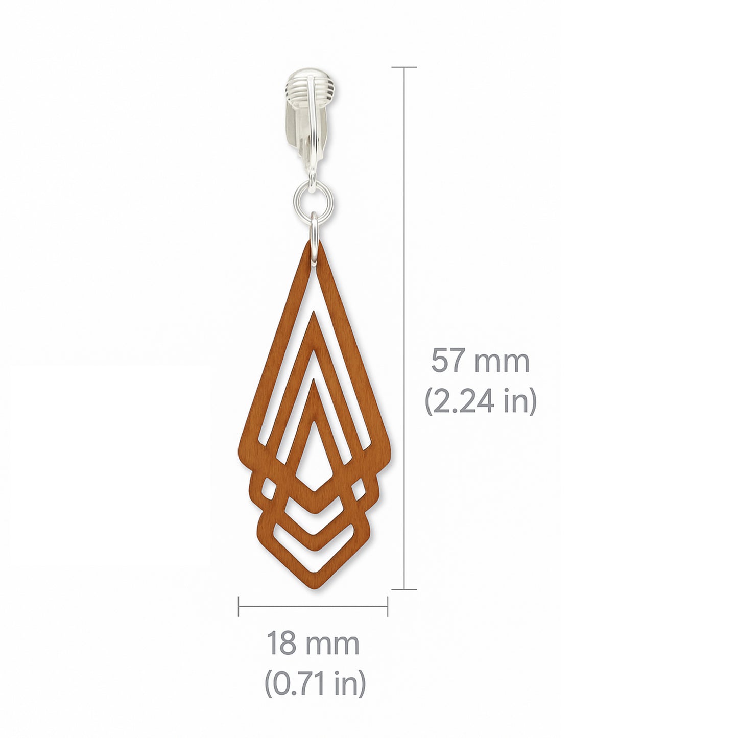 Silver Wooden Hollow Diamonds Clip On Dangling Earrings