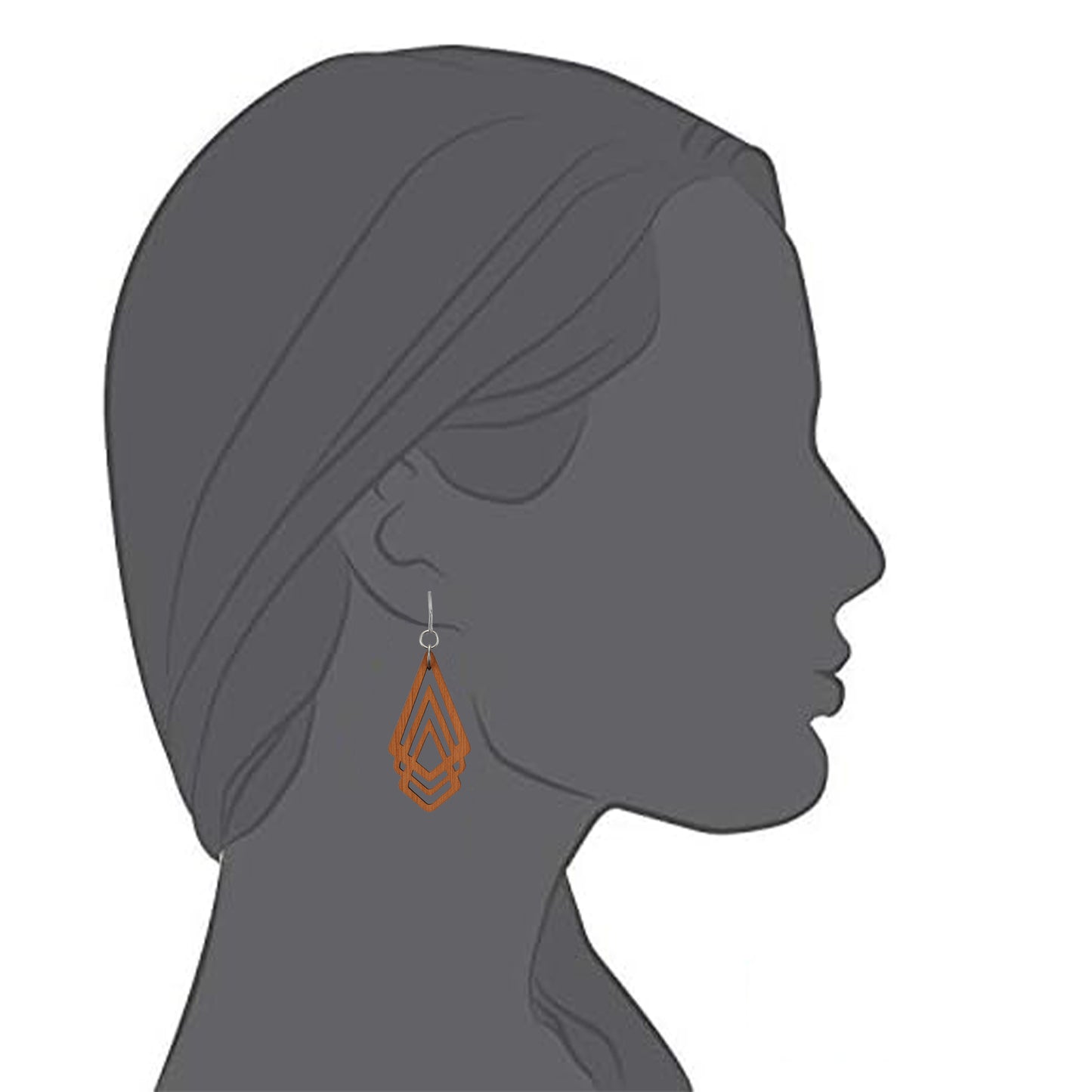 Silver Wooden Hollow Diamonds Clip On Dangling Earrings