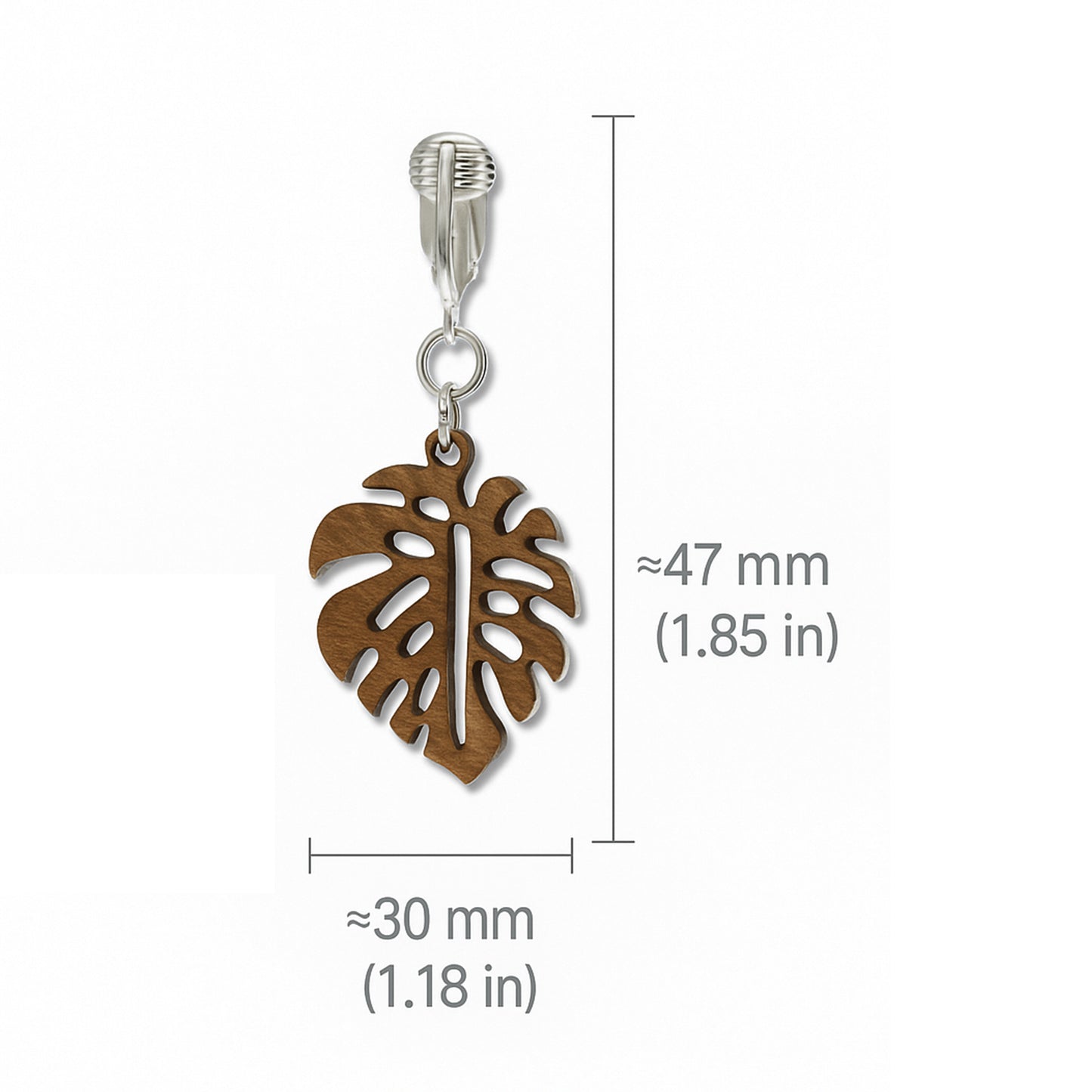 Silver Wooden Leaves Clip On Dangling Earrings