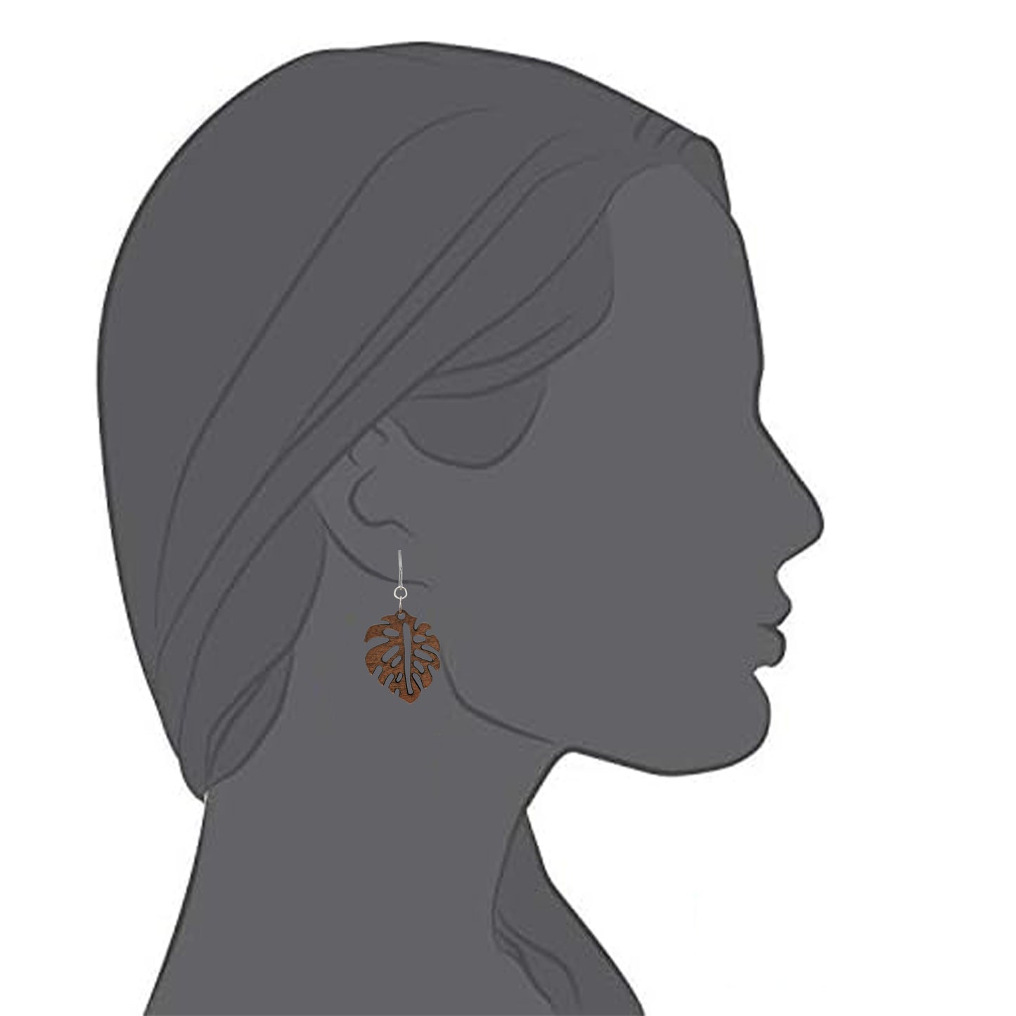 Silver Wooden Leaves Clip On Dangling Earrings