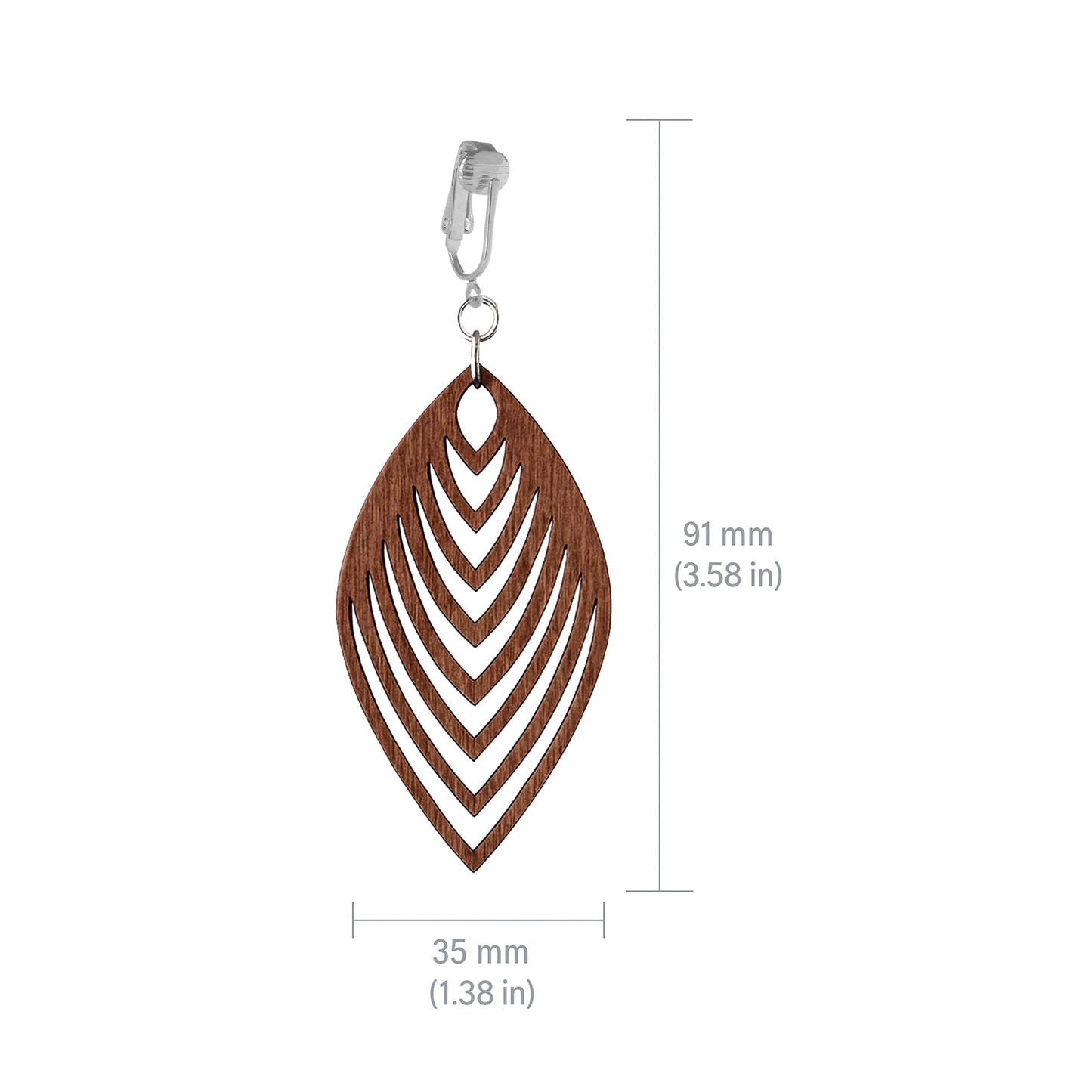 Silver Wooden Chevron Cutouts Clip On Dangling Earrings