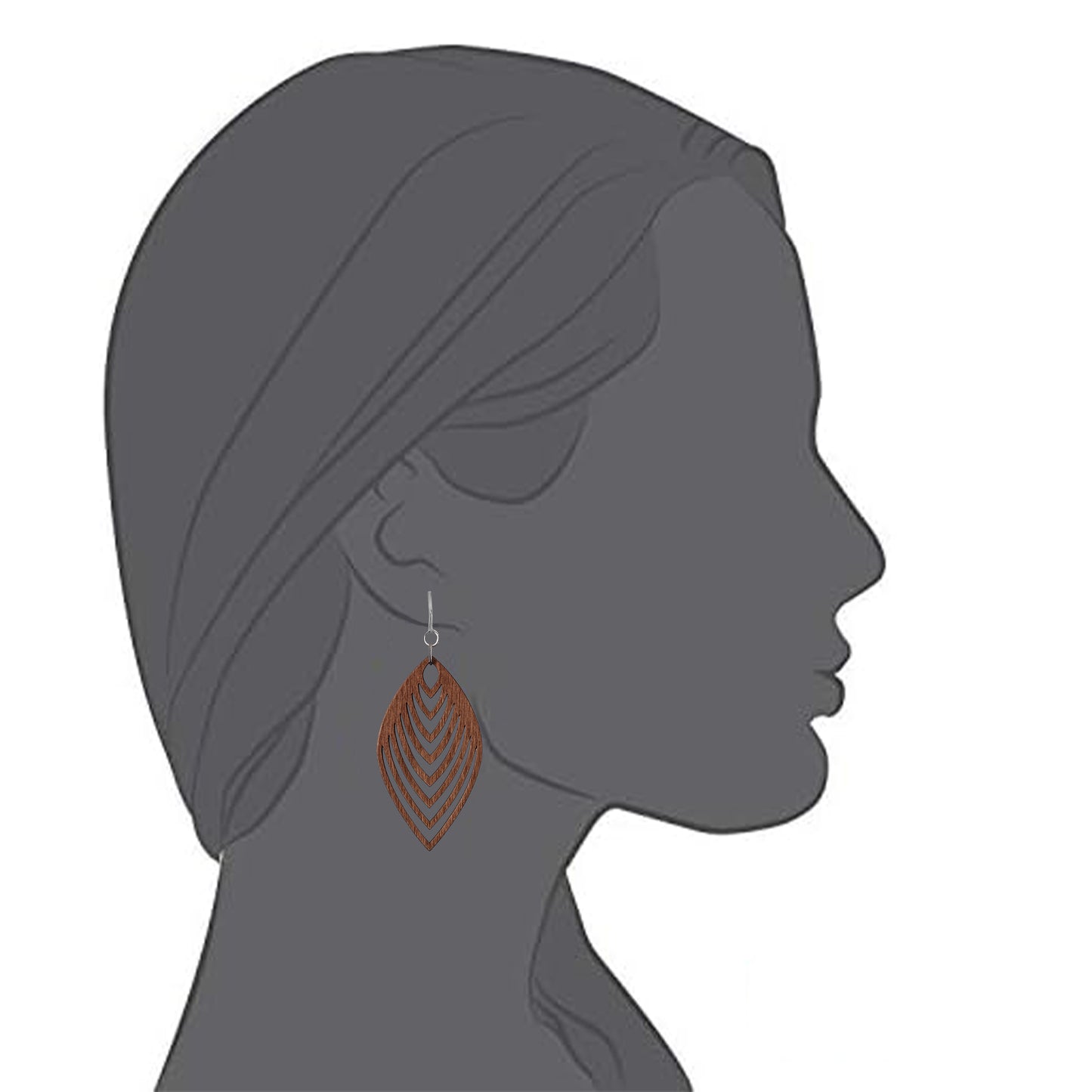 Silver Wooden Chevron Cutouts Clip On Dangling Earrings