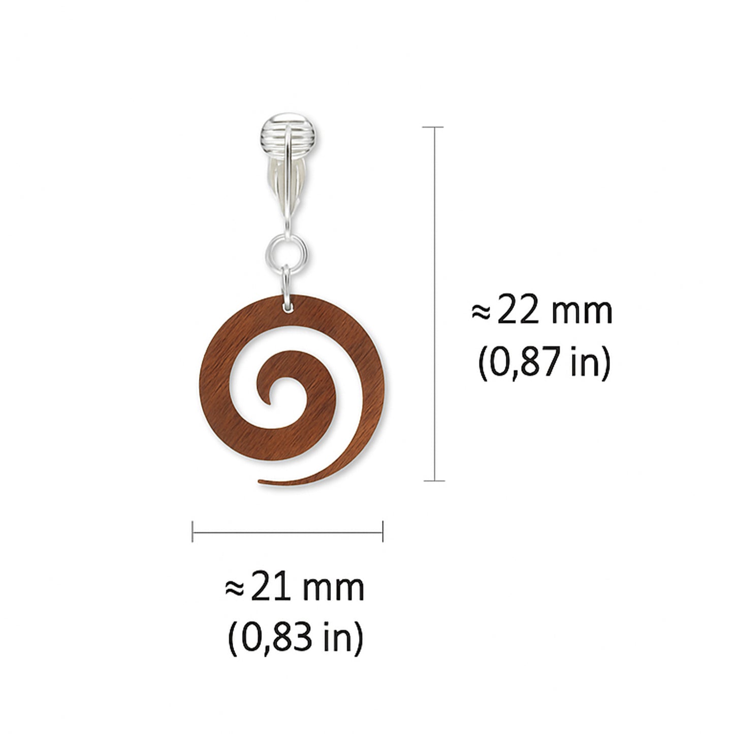 Silver Wooden Spiral Clip On Dangling Earrings