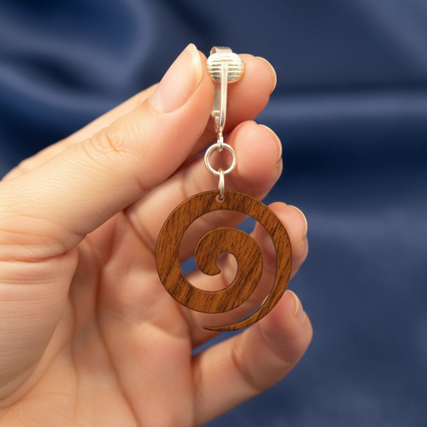 Silver Wooden Spiral Clip On Dangling Earrings