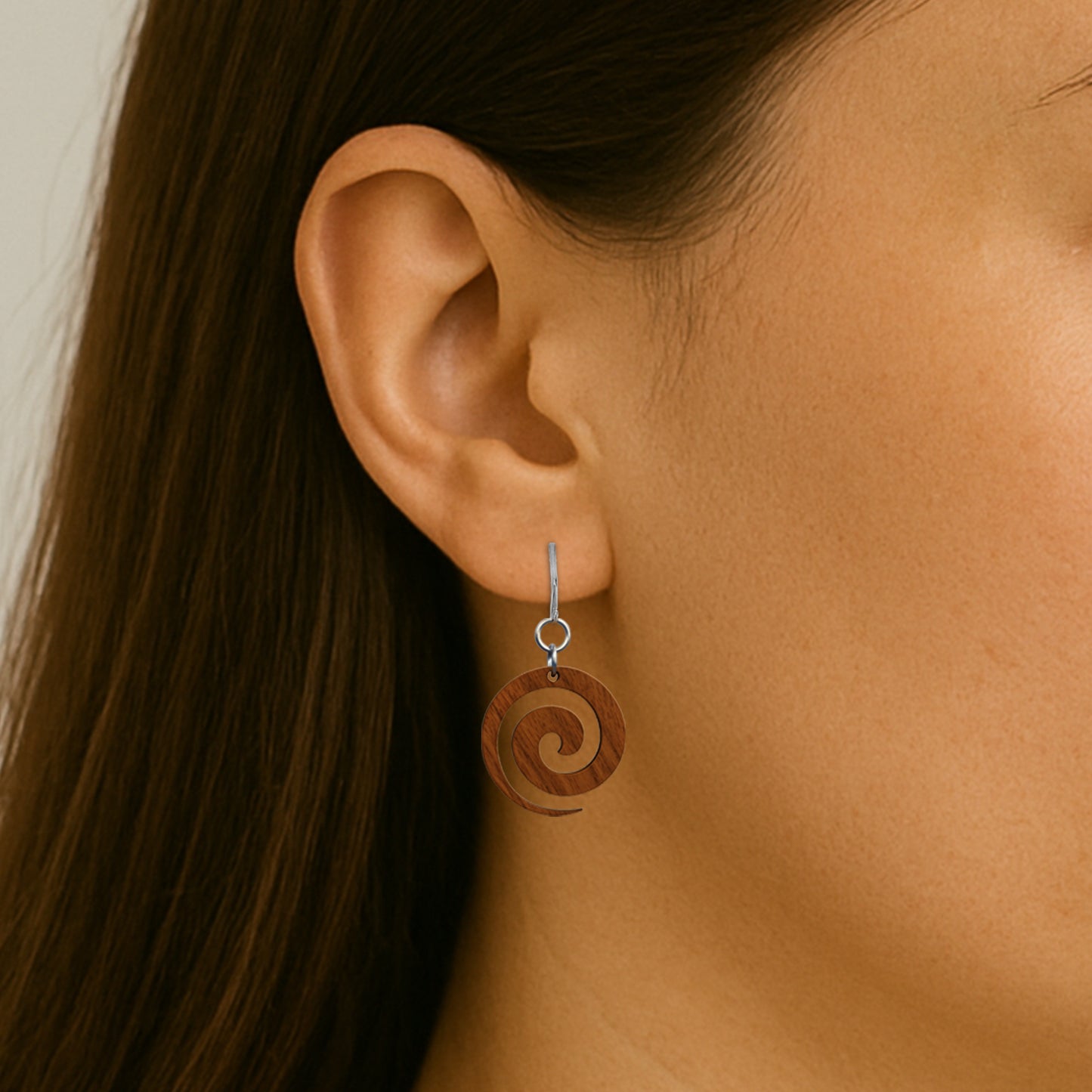 Silver Wooden Spiral Clip On Dangling Earrings