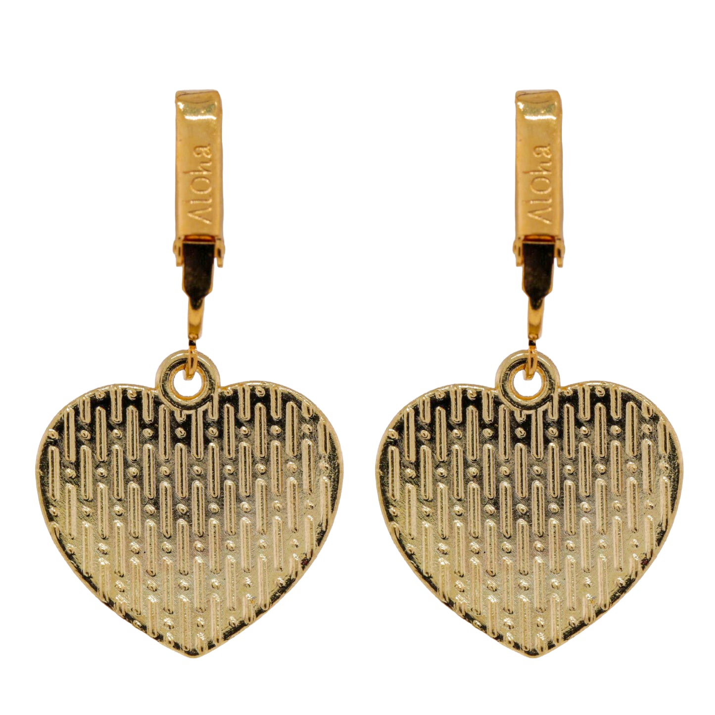 Red XOXO Heart Gold Clip On Dangling Earrings