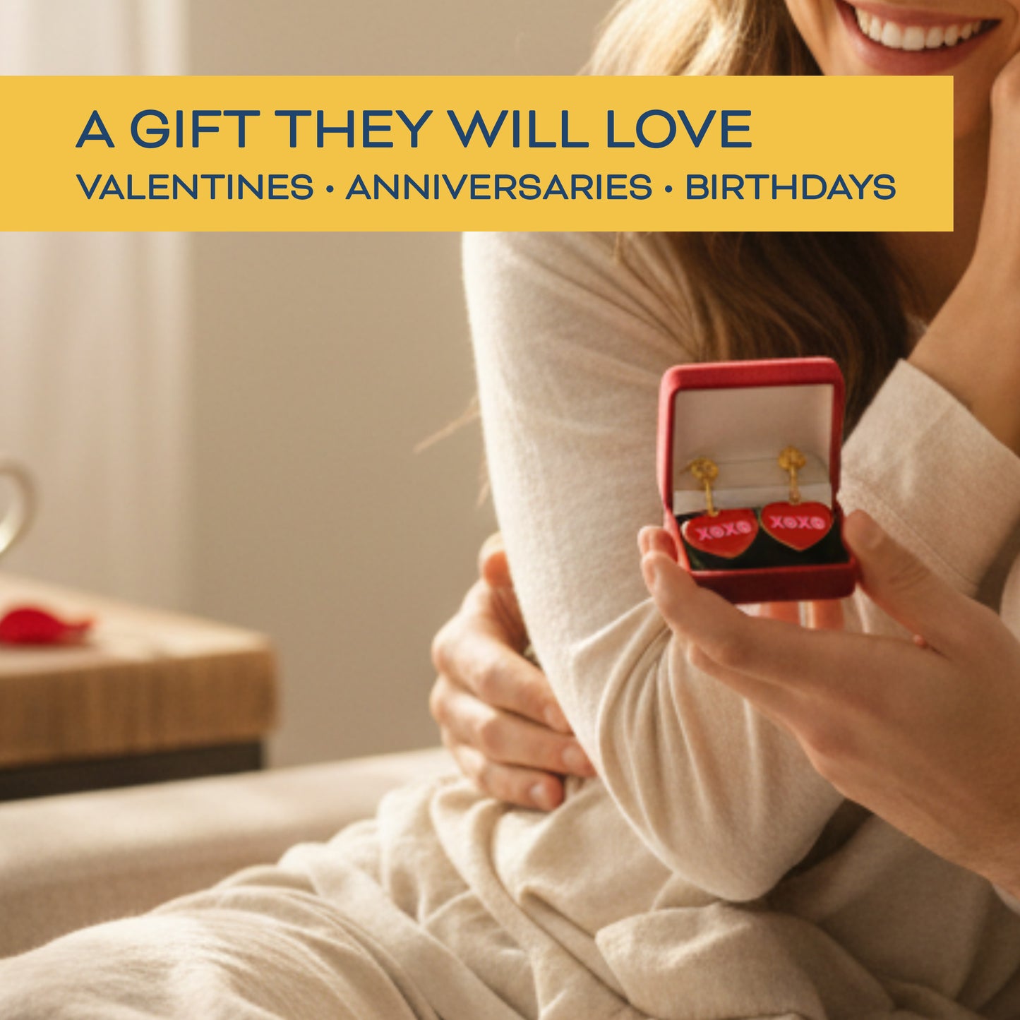 Red XOXO Heart Gold Clip On Dangling Earrings