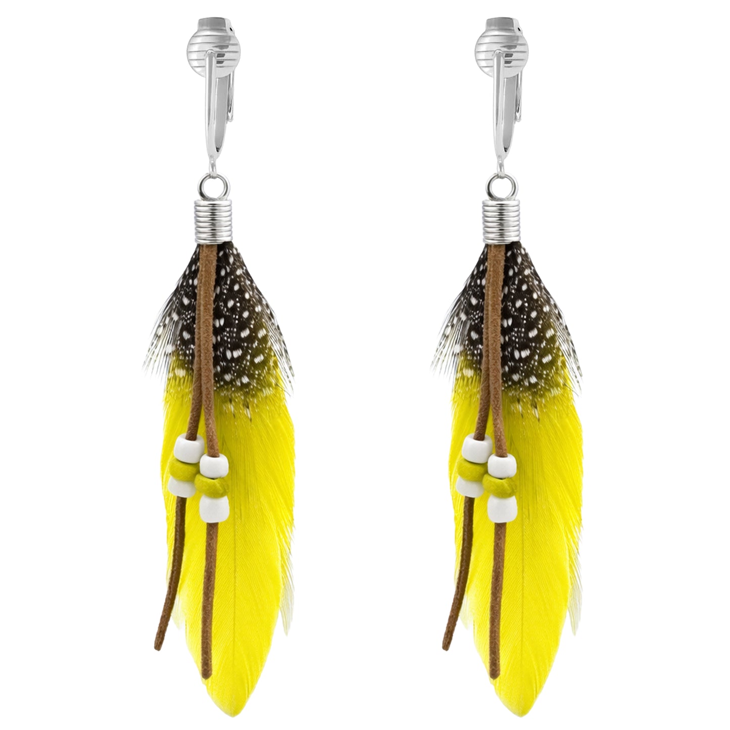 Bohemian Long Feather Clip On Dangling Earrings