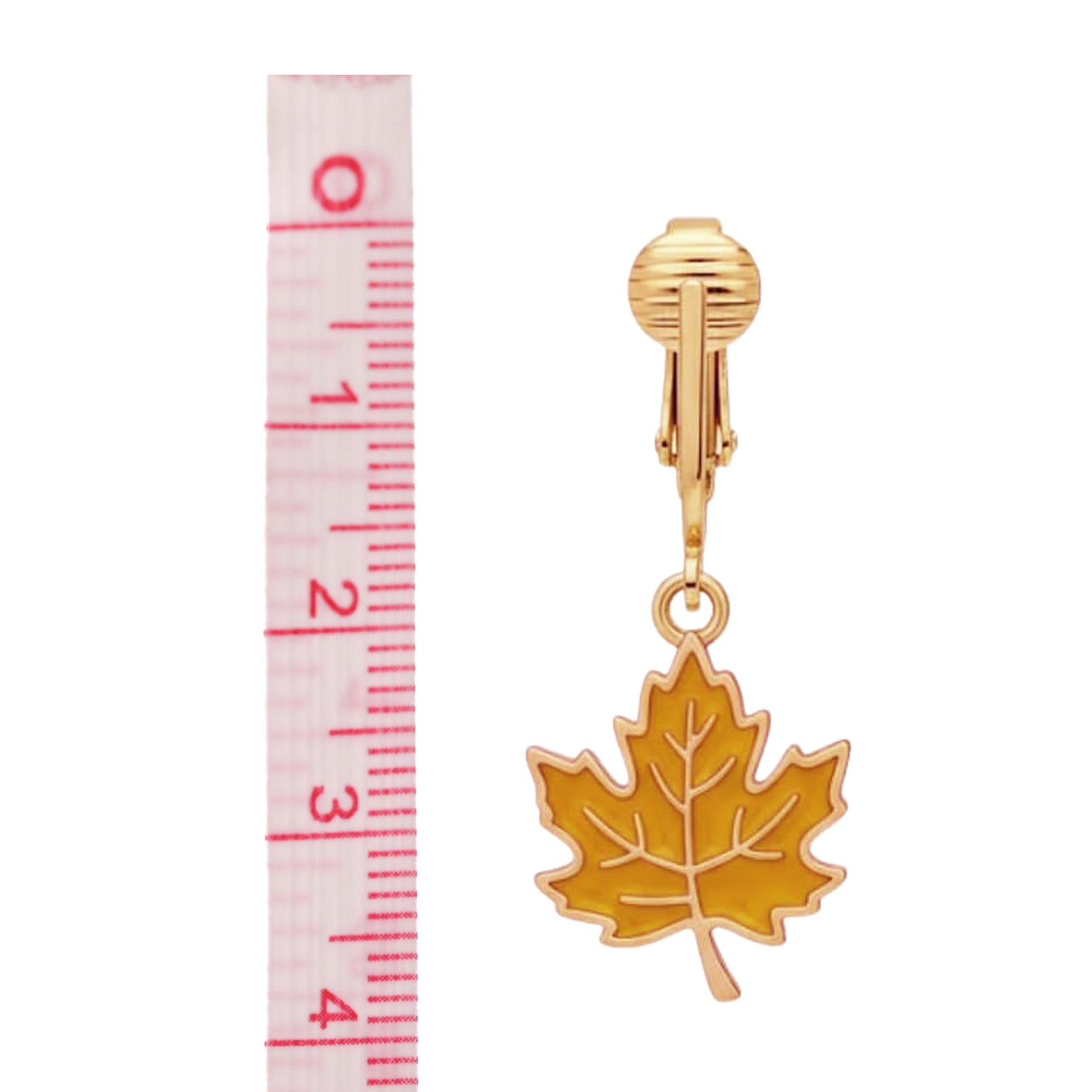 Yellow Leaves Gold Clip On Dangling Earrings
