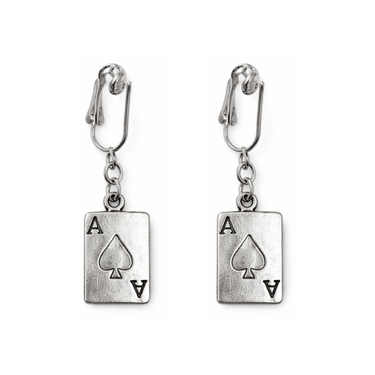 Silver Ace Card Clip On Dangling Earrings