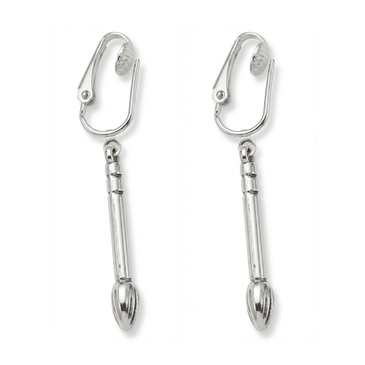 Silver Artist Brushes Clip On Dangling Earrings
