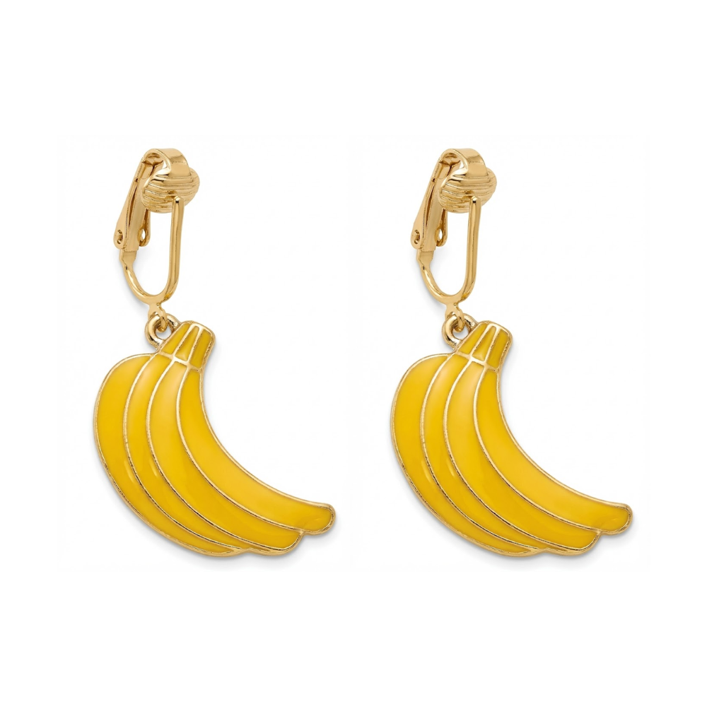 Banana Gold Clip On Dangling Earrings