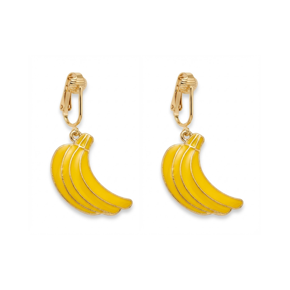 Banana Gold Clip On Dangling Earrings