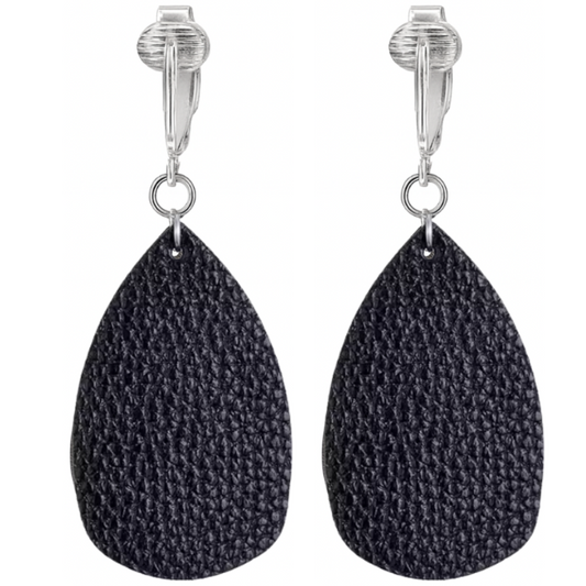 Faux Leather Teardrop Shaped Clip On Dangling Earrings