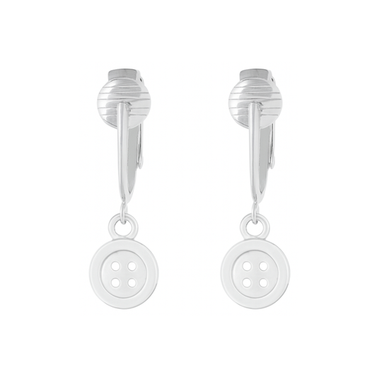 Silver Buttons Clip On Dangling Earrings
