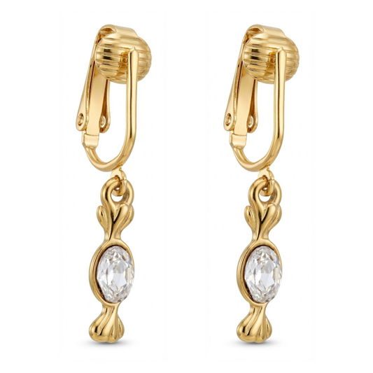 Gold Crystal Candy Clip On Dangling Earrings