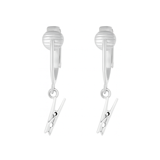 Silver Clothespins Clip On Dangling Earrings