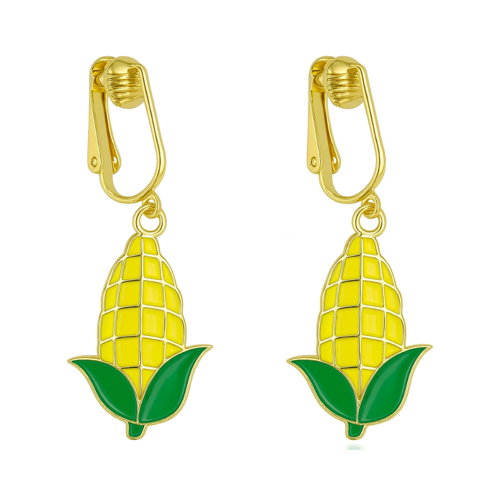 Corn Gold Clip On Dangling Earrings