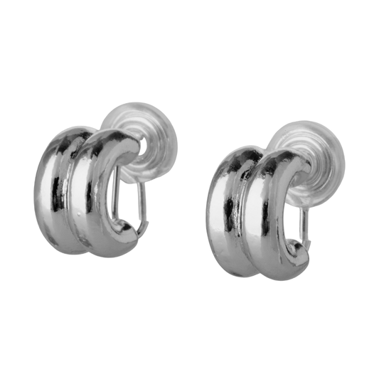Silver Mosquito Coil Clip On Double Hoop Earrings