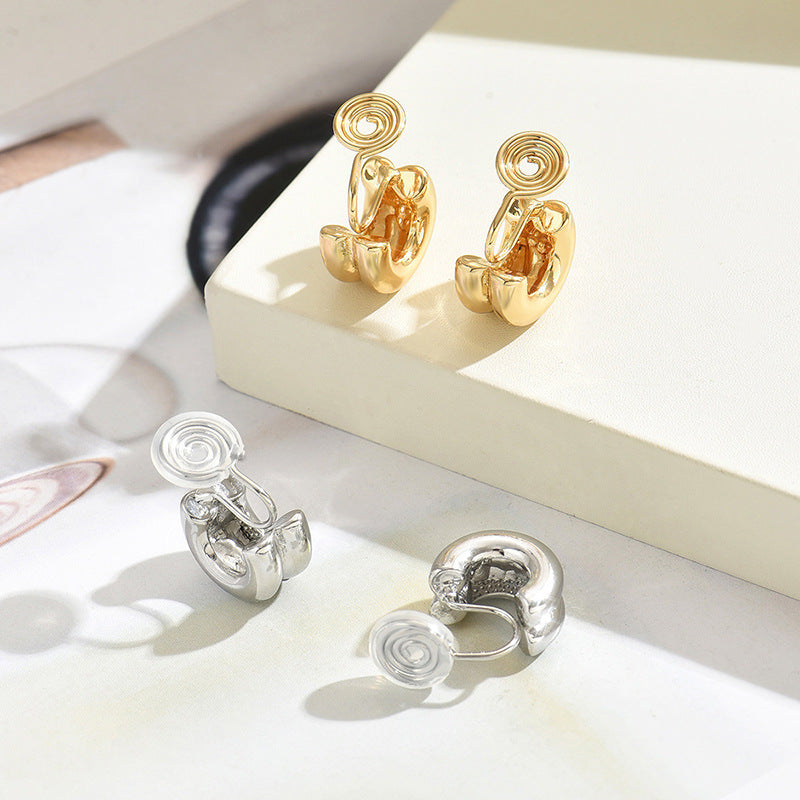 Gold Mosquito Coil Clip On Double Hoop Earrings