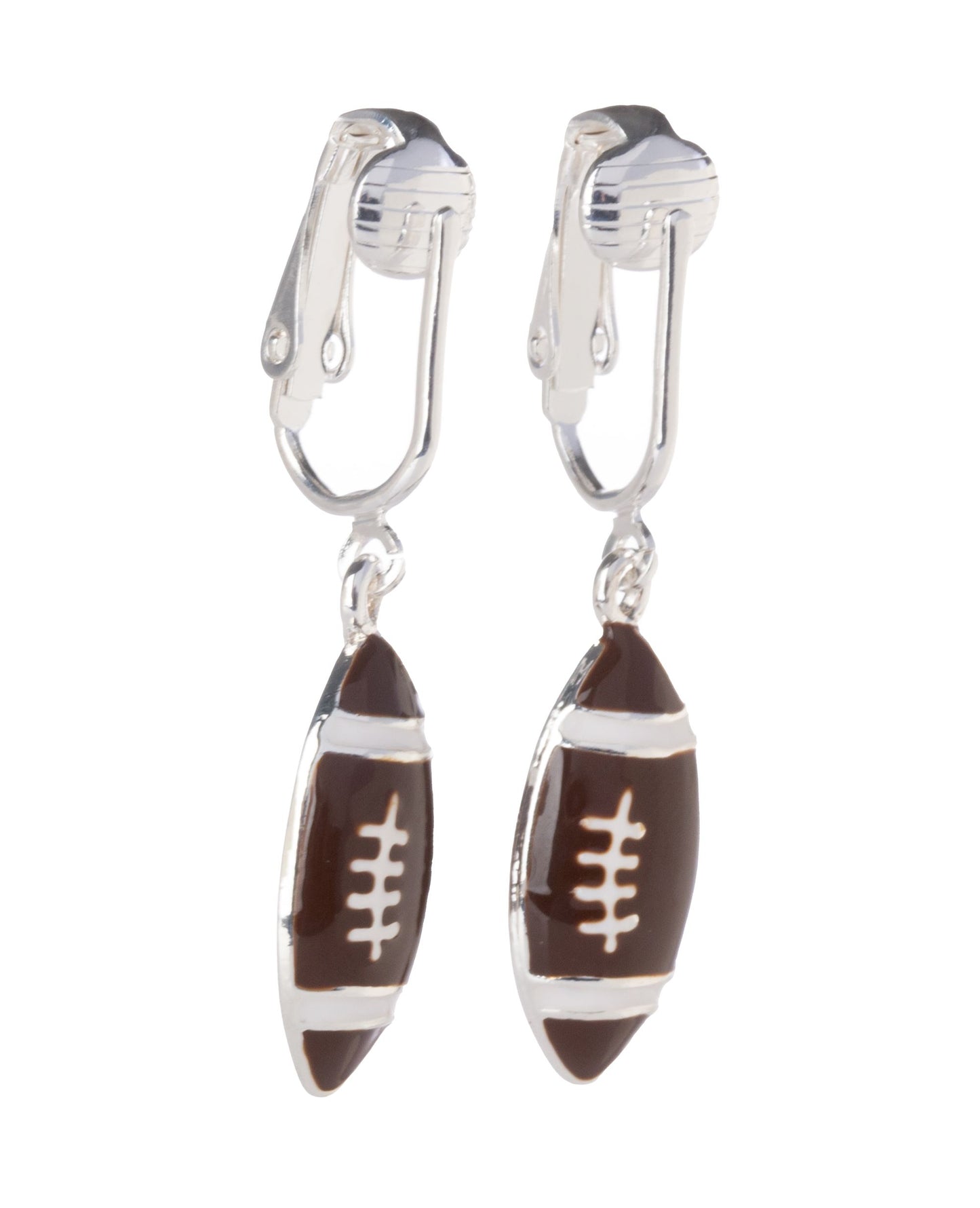 Football Silver Clip On Dangling Earrings