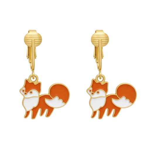 Fox Gold Clip On Dangling Earrings