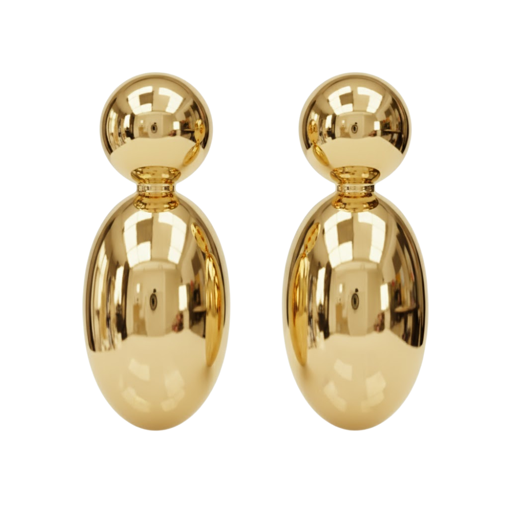 Gold Oval Clip On Statement Dangling Earrings