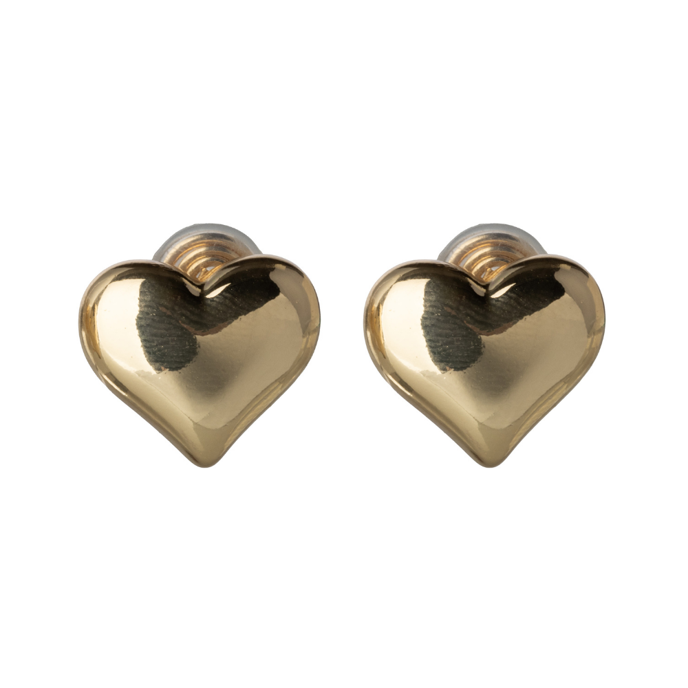 Gold Puffy Heart Mosquito Coil Clip On Stud Earrings