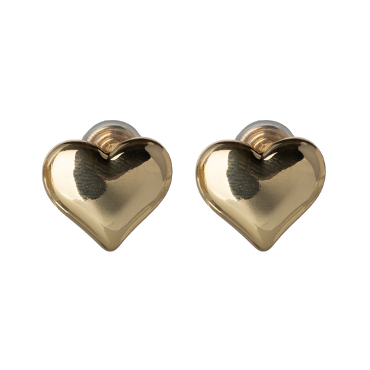 Gold Puffy Heart Mosquito Coil Clip On Stud Earrings
