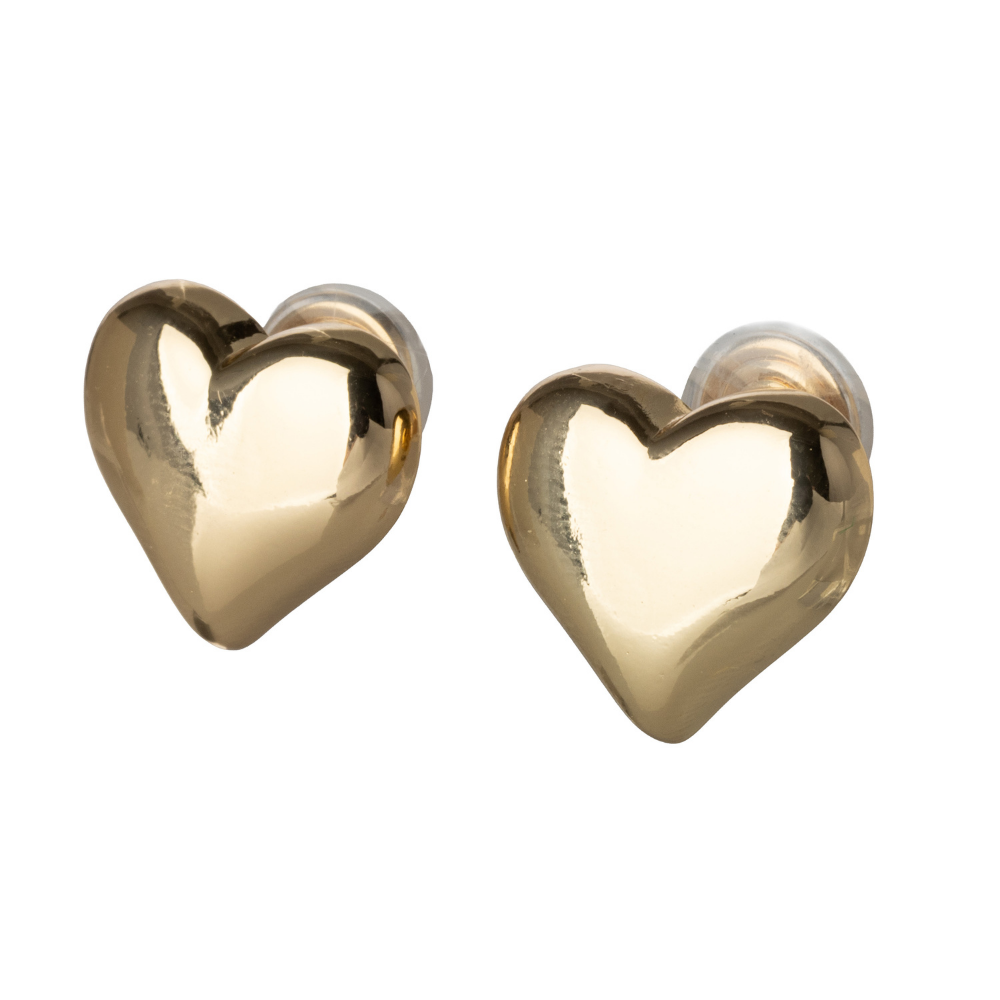 Gold Puffy Heart Mosquito Coil Clip On Stud Earrings
