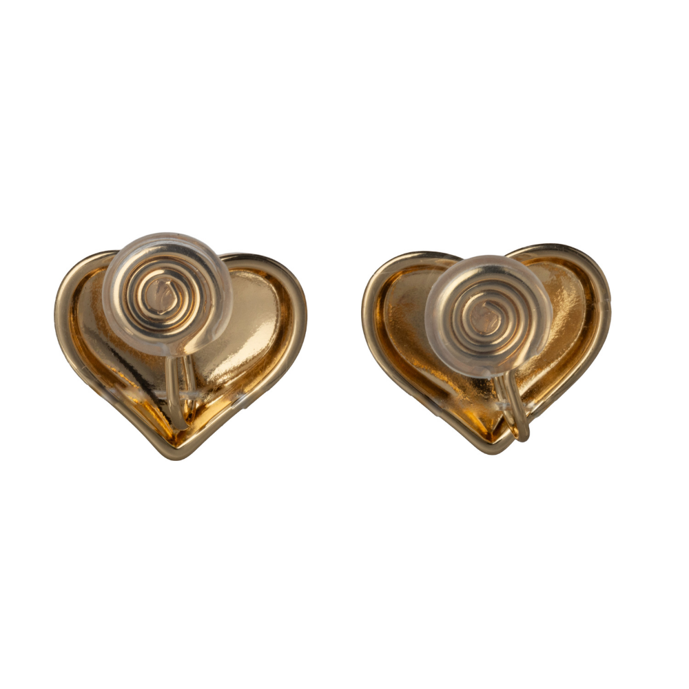 Gold Puffy Heart Mosquito Coil Clip On Stud Earrings