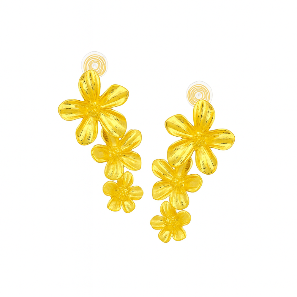 Gold Triple Flowers Mosquito Coil Clip On Dangling Earrings