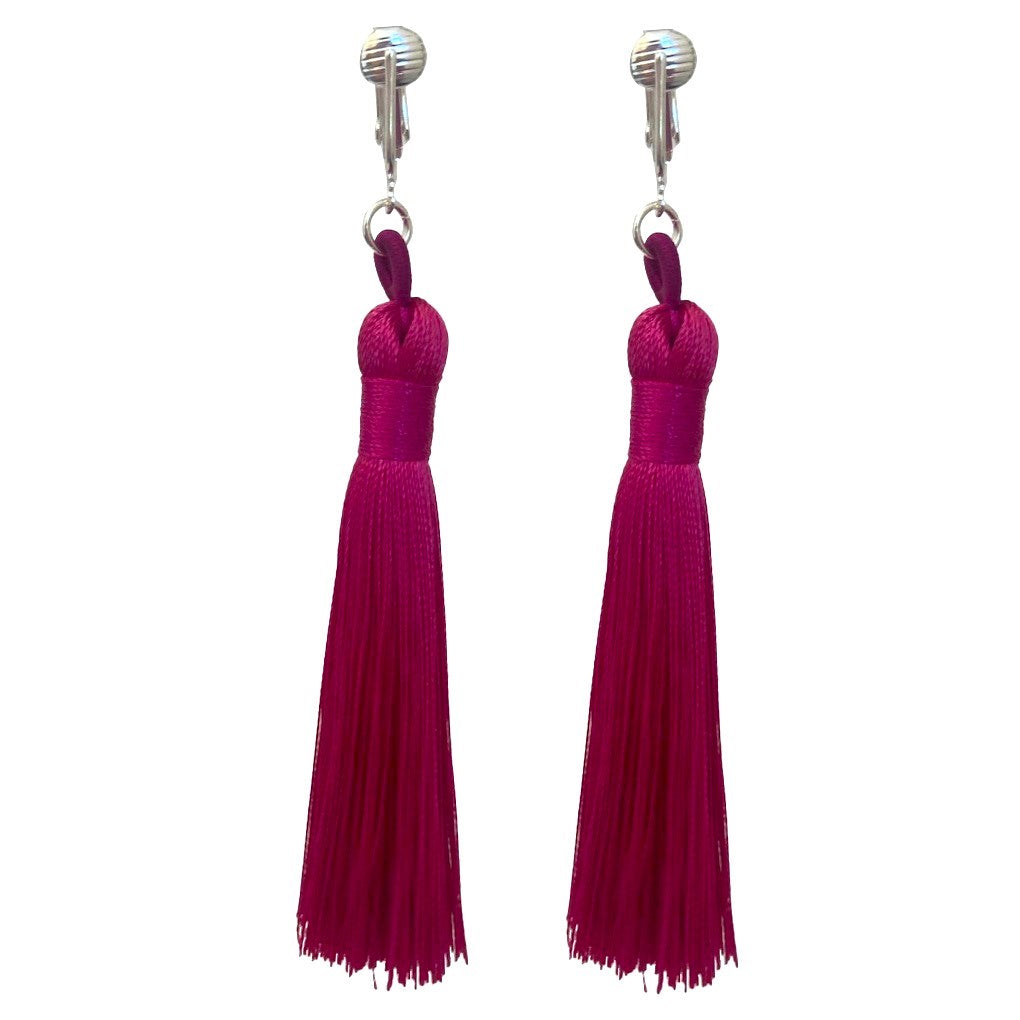 Silver Tassel Clip On Dangling Earrings