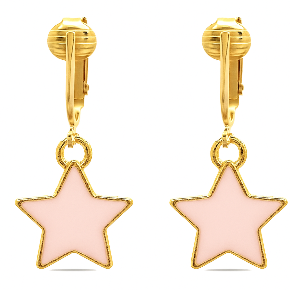Fun Star Gold Clip On Dangling Earrings