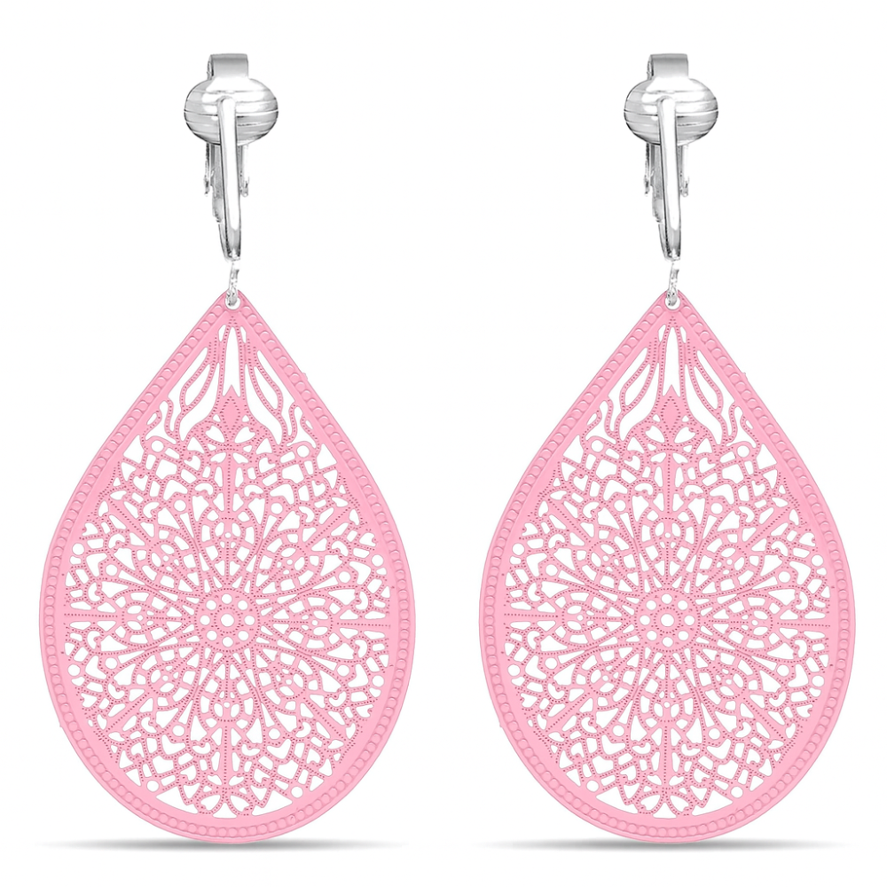 Large Filigree Clip On Dangling Earrings