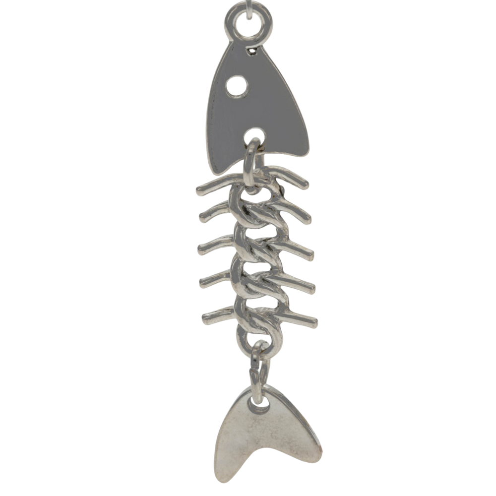 Silver Long Fishbone Clip On Dangling Earrings