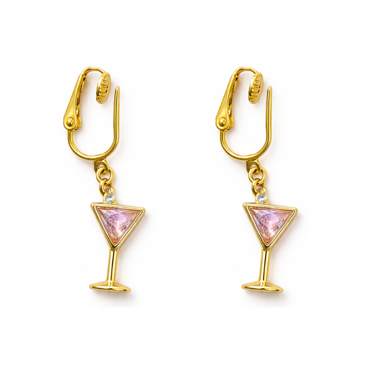 Pink Martini Gold Clip On Dangling Earrings