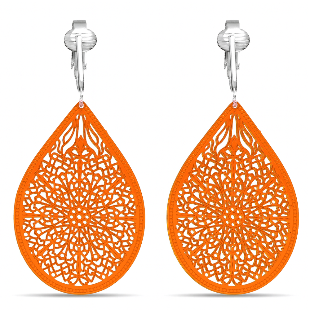 Large Filigree Clip On Dangling Earrings