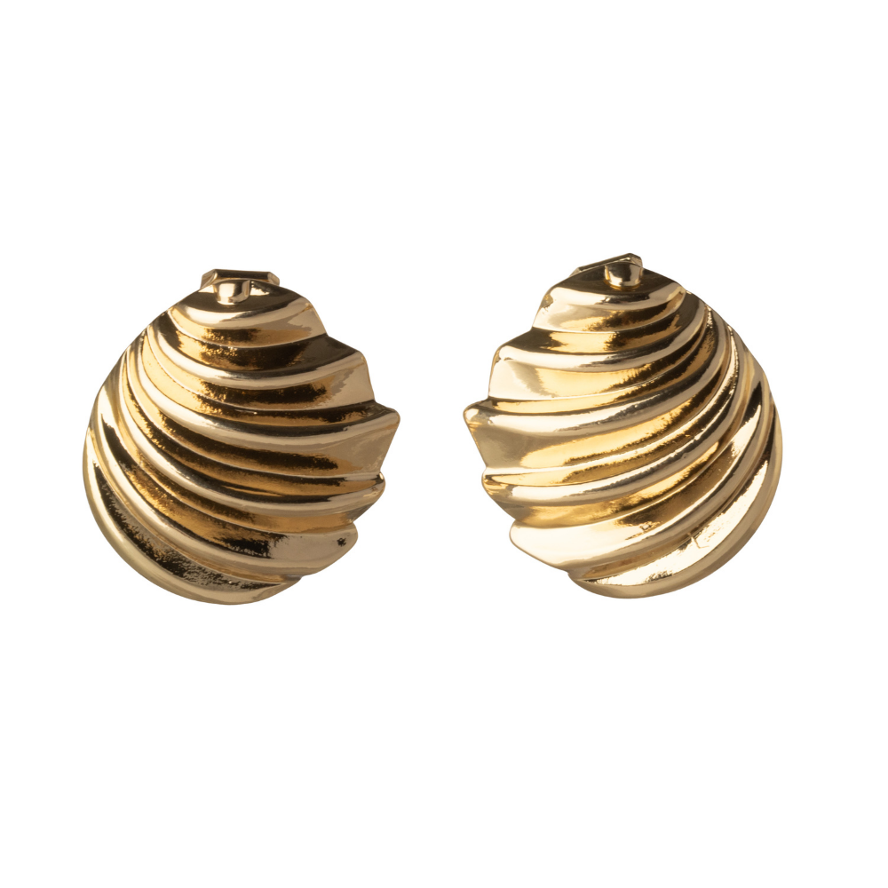 Gold Ornate Shell Clip On Stud Earrings